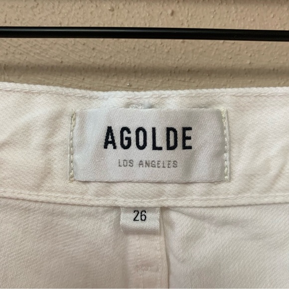 Agolde Riley High Rise Straight Crop Distressed Jeans in Slant White Size 26 - Picture 10 of 12